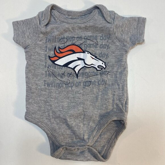 Denver Broncos NFL Football Gray One Piece 0/3 month Bodysuit Graphic Print Logo - Picture 1 of 6